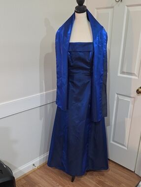 Urban Girl Nites Vintage Y2K Royal Blue Satin Strapless Gown & Shawl - Size 7/8